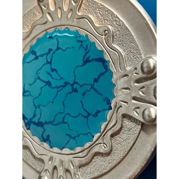 Belt Buckle Silver with Blue Inlay Mens Womens Unisex Round 3" - Picture 2 of 4